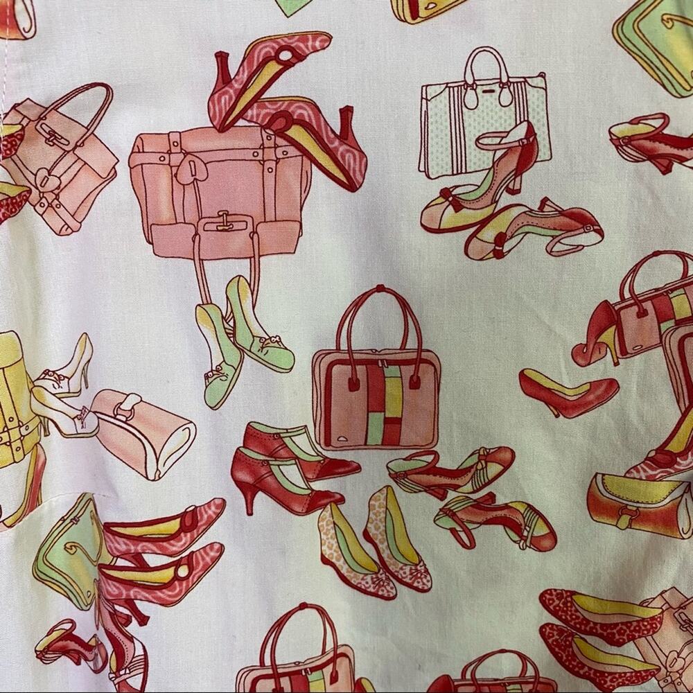 Draper's & Damon's Pink White Shoes Handbags Button Up Top Size Large Petite - Picture 4 of 7